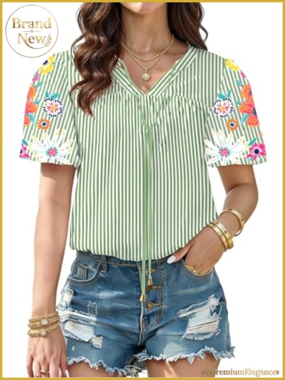 Puff Sleeve Floral Peasant Tunic Top Loose Fit V-Neck Summer Blouse
